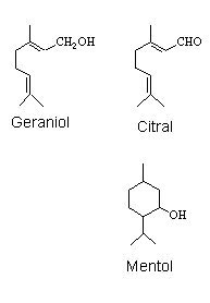 Formulación química geraniol, citral y mentol